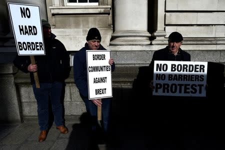 FILE PHOTO: Anti-Brexit campaigners, Borders Against Brexit protest outside Irish Government buildings in Dublin, Ireland April 25, 2017. REUTERS/Clodagh Kilcoyne/File Photo