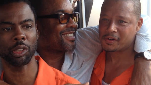 Chris Rock got quite the welcome when he showed up on the <em>Empire </em>set to shoot scenes with the show's star Terrence Howard. <em> Empire</em> creator Lee Daniels Instagrammed a video of the guys, and asked Rock how his first day of shooting went down. "My first day was incredible," the comedian said. "I worked with the great Terrence Howard and the great Lee Daniels." <strong> NEWS: Raven-Symone Discusses Her Possible <em>Empire </em>Return </strong> These kind words led to Howard admitting in the first person, "Terrence punched him in the stomach on accident." Not missing a chance to make a joke, Rock quipped, "I don't know if it was an accident. He does have a reputation." <strong> WATCH: Patti LaBelle Confirms She's Returning to <em>Empire </em>in Season 2 </strong> You may notice in the video that both Rock and Howard are wearing orange prison jumpsuits. In the season one finale of <em>Empire</em>, Howard's character, Lucious Lyon, is arrested for the murder of his friend Bunkie Williams (Antoine McKay). Rock looks to be playing one of Lucious' inmates. Daniels was good about Instagramming behind-the-scenes shots from season two, and even shared a quick chat he had with Rock while shooting the prison scenes. <em>Empire</em> will return to Fox on September 23. <em> Here's 12 actors we'd like to see reunite with Oscar nominee Lee Daniels on the show: </em>