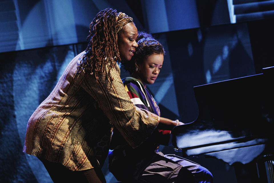 This image released by Polk & Co. shows Kecia Lewis, left, and Maleah Joi Moon during a performance of "Hell's Kitchen." (Marc J. Franklin/Polk & Co. via AP)