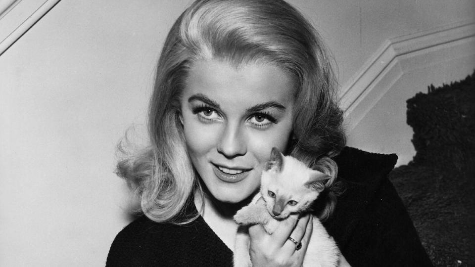 Ann-Margret poses with a cat