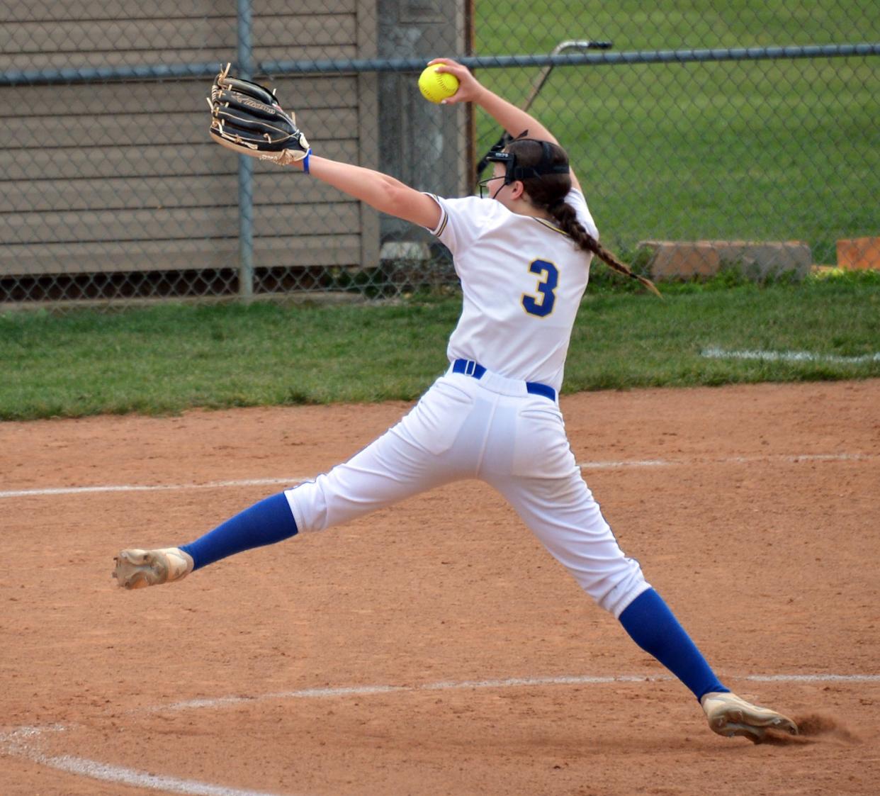 Clear Spring's Grace Shoemaker pitches in relief against Smithsburg.