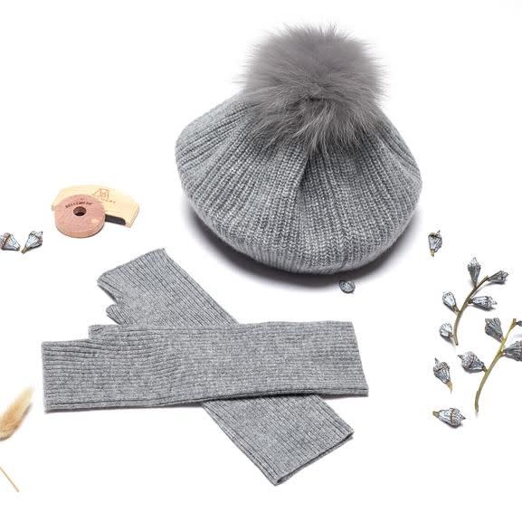 Grey Cashmere Beret Set