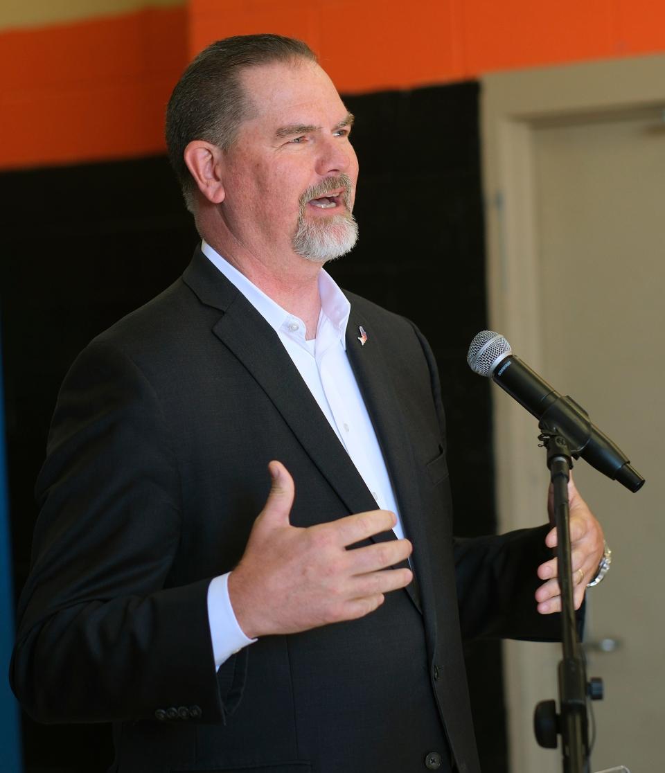 Oklahoma City schools Superintendent Sean McDaniel speaks Wednesday, Sept. 28, 2022, during an announcement of the Film Education Institute of Oklahoma (FEIO) program at Frederick Douglass High School.