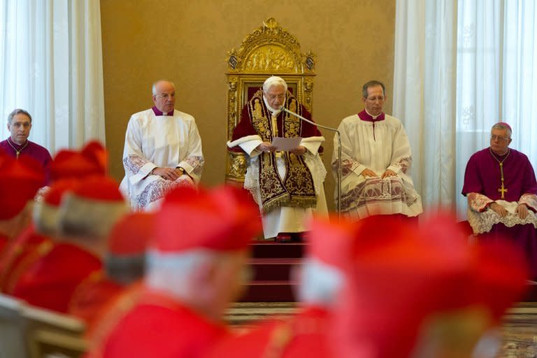 Pope Benedict XVI announces his resignation at the Vatican, on February 11, 2013