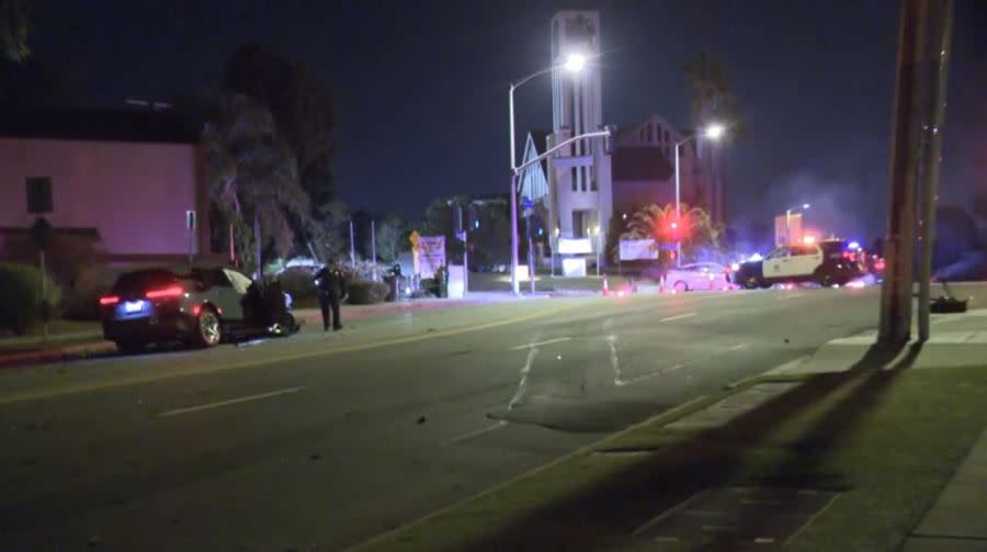 A multi-vehicle crash left six people injured in Pacific Palisades on Nov. 3, 2023. (KTLA)