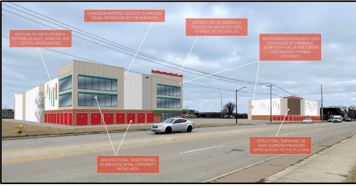 This artist's rendering shows a proposed U-Haul self-storage facility on Douglas Road that's part of an annexation and rezoning request under consideration by the Mishawaka Common Council.