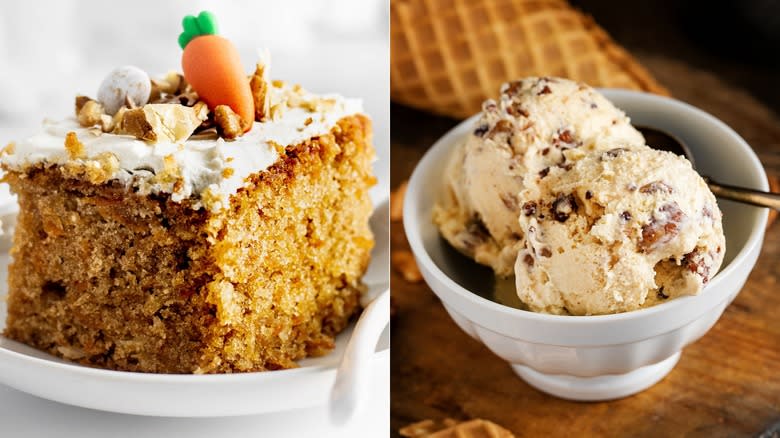 Carrot cake, butter pecan ice cream