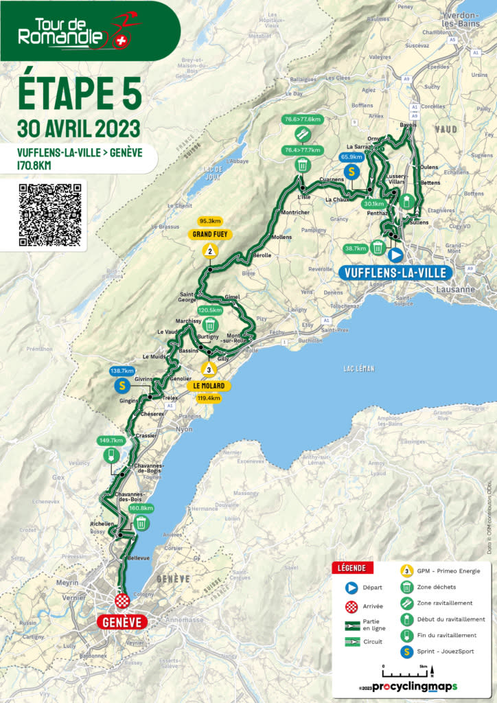 Stage 5 route map for 2023 Tour de Romandie