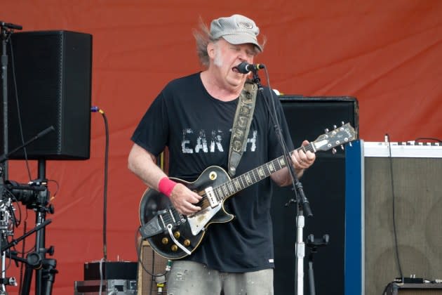 Neil Young onstage at Jazz Fest in New Orleans. Young's Franklin, Tennessee, set on Thursday night was packed with rarities. - Credit: Astrida Valigorsky/GettyImages