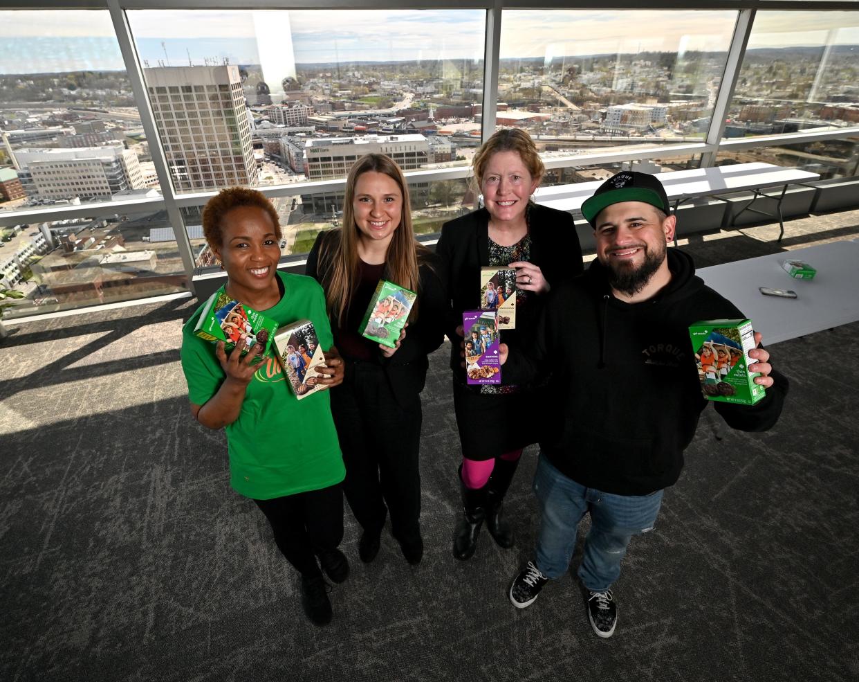 From left; Nadine James (Unique Cafe), Jess Hamilton (Fund Development Specialist, Theresa Lynn (CEO, Girl Scouts of Central and Western Massachusetts) and Kevin Comellas (Little Havana) are among the chefs and organizers involved with this year's signature Girl Scout cookie-inspired challenge at the Fork It Over fundraiser.