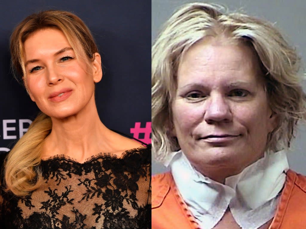 Renée Zellweger (left) portrays Pamela Hupp (right) in a new TV series (Left: Frazer Harrison/Getty Images – Right: St Charles County prosecutor’s office)