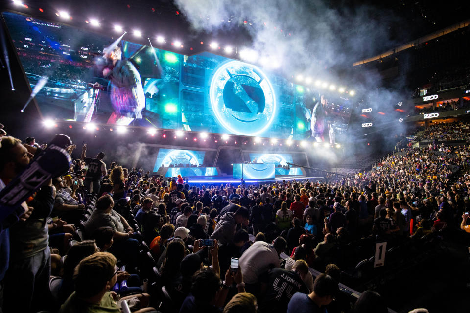 Musical entertainer Zed performs during the Overwatch League Grand Finals in 2019. The Overwatch League runs on a franchise model. (Photo: Bill Streicher-USA TODAY Sports via Reuters).