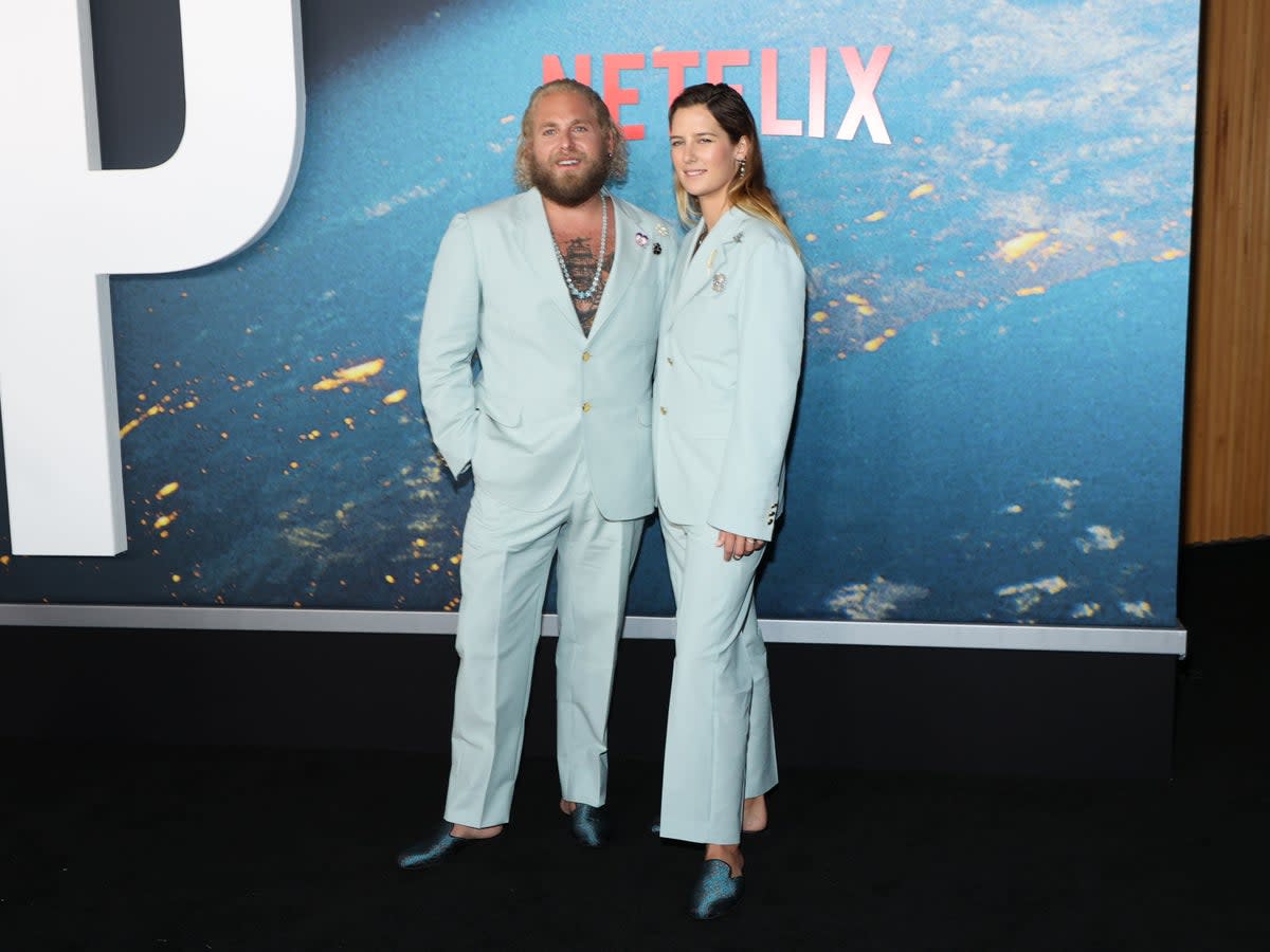 Jonah Hill and Sarah Brady wore matching suits to the premiere (Getty)