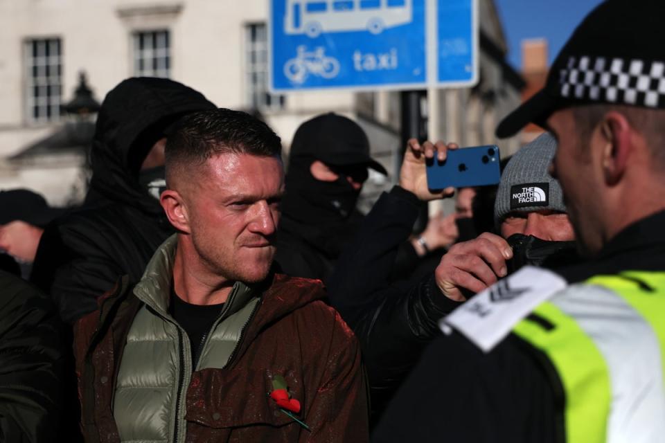 Tommy Robinson was seen leading counter-protesters through Chinatown on Saturday (EPA)