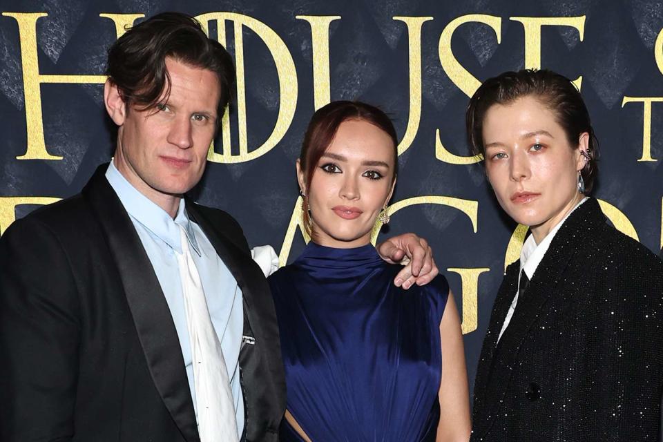 <p>Jamie McCarthy/Getty</p> From left: Matt Smith, Olivia Cooke and Emma D