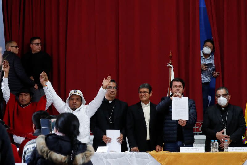 Ecuador's Government Minister Francisco Jimenez attends a meeting with indigenous organizations in Quito