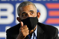 Former President Barack Obama speaks during a campaign event for Democratic presidential candidate former Vice President Joe Biden, Wednesday, Oct. 21, 2020, in Philadelphia. (AP Photo/ Matt Slocum)