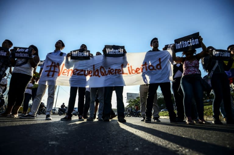 Students take part in a protest against Venezuelan President Nicola Maduro in Caracas