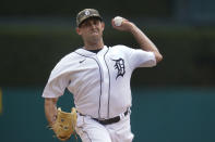 Detroit Tigers pitcher Matthew Boyd throws against the Chicago Cubs in the first inning of a baseball game in Detroit, Sunday, May 16, 2021. (AP Photo/Paul Sancya)