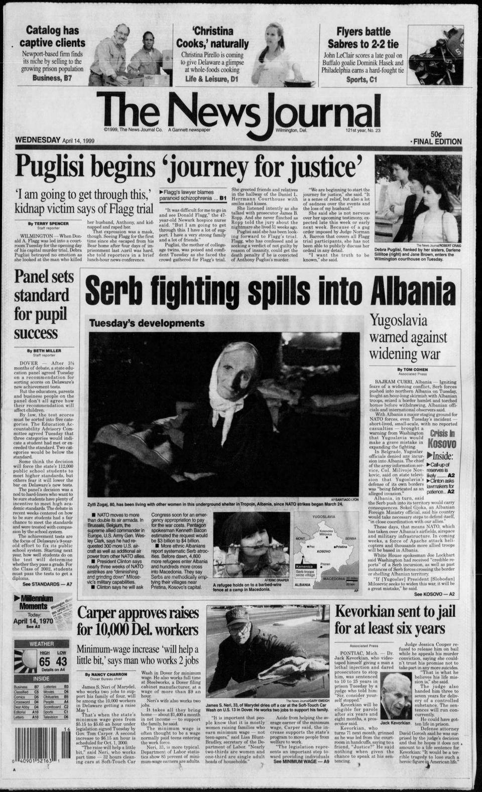 Front page of The News Journal from April 14, 1999.