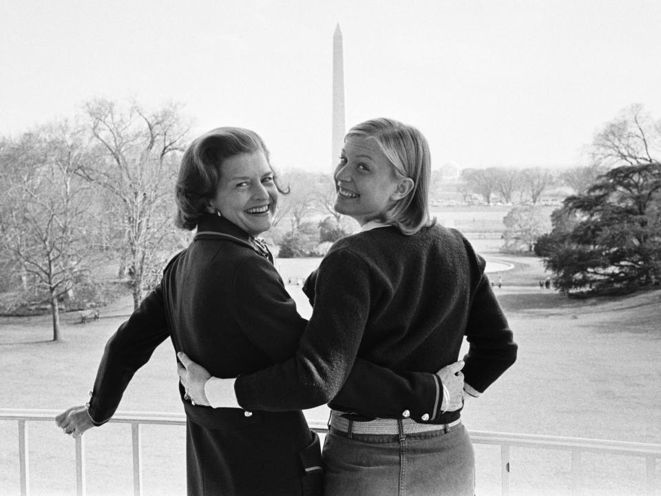 Betty Ford and Susan Ford on the White House balcony