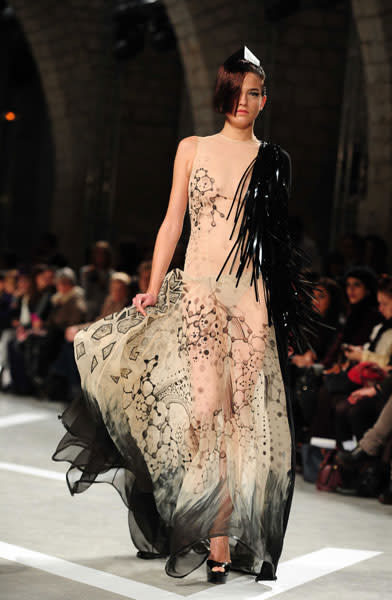 <b>Julien Fournie SS13 </b><br><br>Models walked the catwalk in sheer printed dresses at the Julien Fournie couture show.<br><br>© Rex