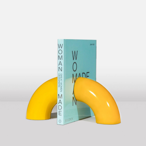 yellow Bi-Rite Tubo bookends against white background