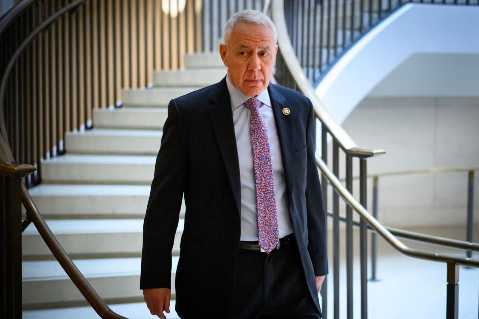 US Rep. Ken Buck, R-Colo., arrives for an intelligence briefing by National Security Advisor Jake Sullivan in the US Capitol in Washington, DC, on February 15, 2024. Russia is developing an anti-satellite weapon that is a cause for concern for the United States but poses no direct threat to people on Earth, the White House said on Thursday.