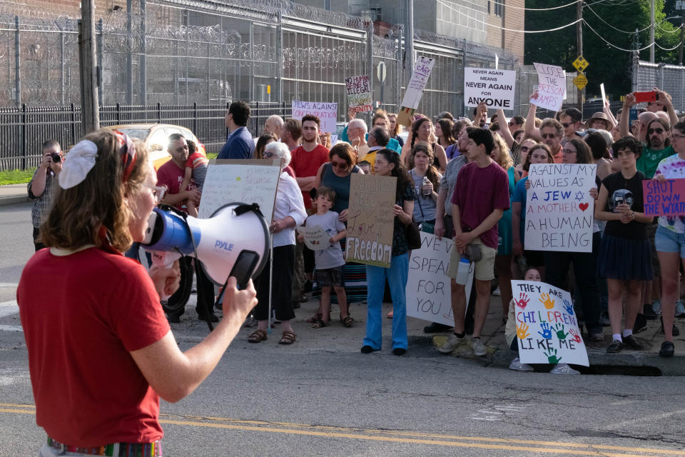 Protesters participate in a "Never Again Action" march in Central Falls, Rhode Island, on Tuesday. (Photo: Eliana Kaplowitz / Never Again Action)