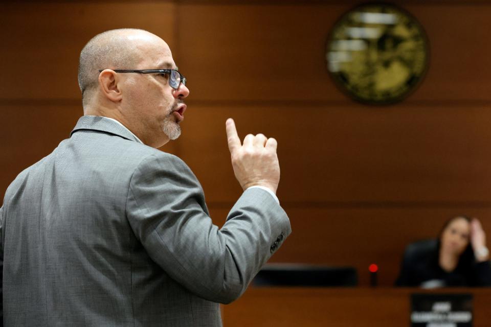 Fred Guttenberg, the father of Jaime, who was killed in the 2018 shootings at Marjory Stoneman Douglas High School testifies in a November 2, 2022 hearing in Fort Lauderdale, Florida for shooter Nikolas Cruz.