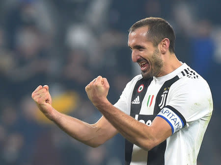 Soccer Football - Serie A - Juventus v Inter Milan - Allianz Stadium, Turin, Italy - December 7, 2018 Juventus' Giorgio Chiellini celebrates after the match REUTERS/Massimo Pinca