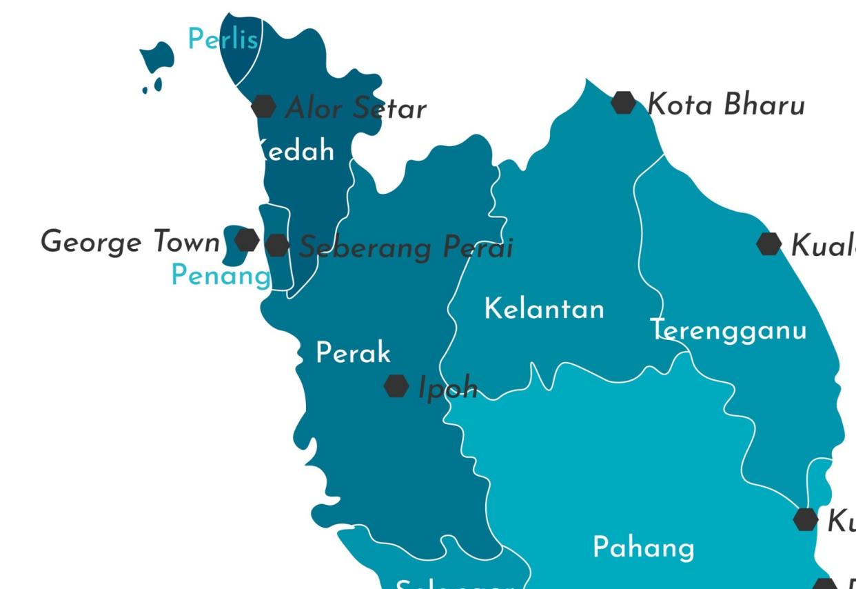 A picture of the northern part of the Malaysia map