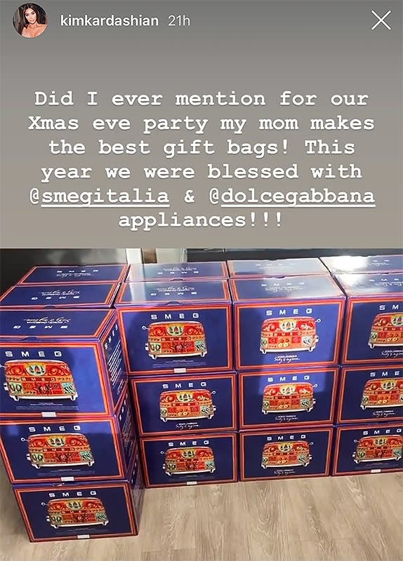 Kris Jenner's Christmas Gift Bags Included Over $100,000 Worth of  Dolce&Gabbana x SMEG Appliances