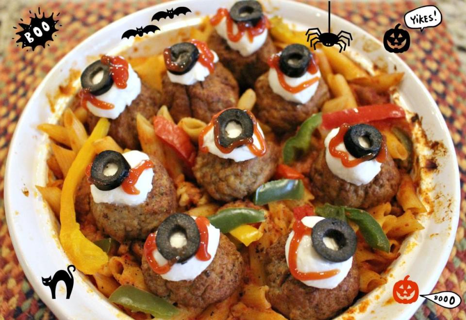 <p>Pam Beth</p><p>This scary and cozy casserole is on theme with the holiday, and it's bound to be a big hit with the whole family. You could use any type of meatball, like beef, chicken or vegan meatballs for a plant-based Halloween meal. Feeling ambitious? Make homemade meatballs.</p><p><strong>Get the recipe: <a href="https://parade.com/841506/pambeth/spooky-eyeballs-casserole/" rel="nofollow noopener" target="_blank" data-ylk="slk:Spooky Eyeballs Casserole;elm:context_link;itc:0;sec:content-canvas" class="link ">Spooky Eyeballs Casserole</a></strong></p>