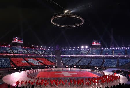 Pyeongchang 2018 Winter Olympics – Opening Ceremony – Pyeongchang Olympic Stadium- Pyeongchang, South Korea – February 9, 2018 - General view as Switzerland parade during the opening ceremony. REUTERS/Phil Noble