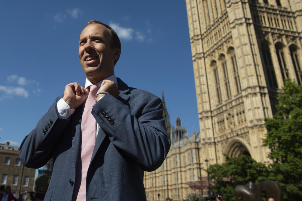 Matt Hancock MP for West Suffolk prepares to speaks with media on College Green on 7th July 2022, in London, England. This follows Boris Johnsons earlier resignation from the Conservative Party leadership,he continues to serve as Prime Minister until his party chooses a successor.(photo by Claire Doherty/In Pictures via Getty Images)