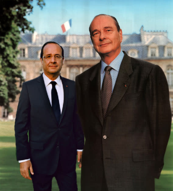 Fraîchement élu président de la République, François Hollande s'invite sur la photo officielle de Jacques Chirac, l'un de ses prédécesseurs.