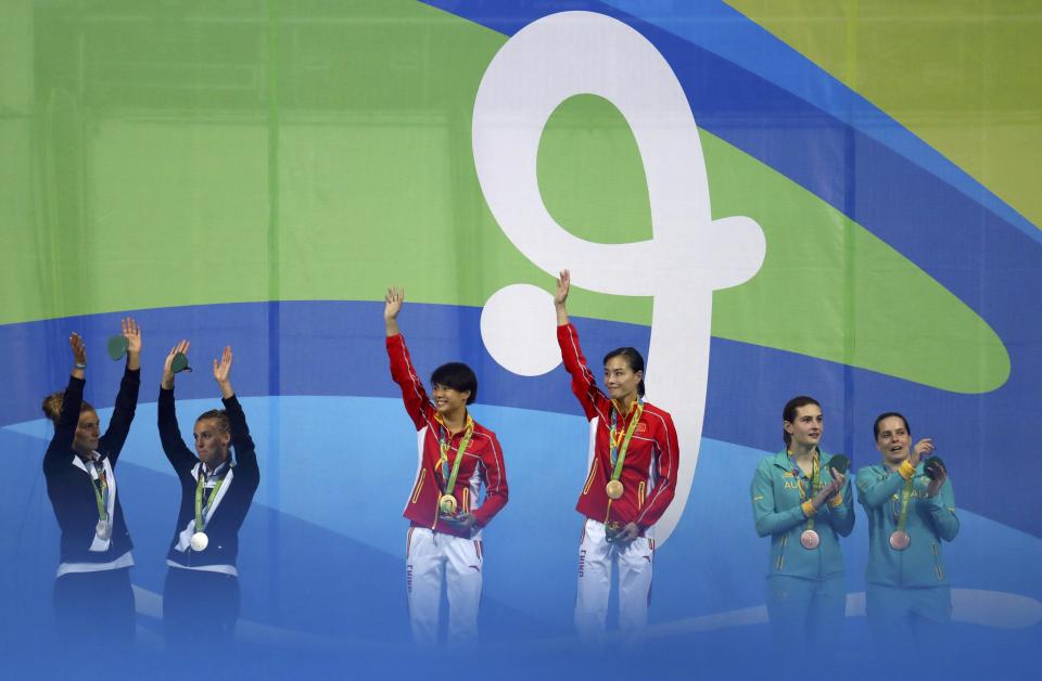 Diving - Women?s Synchronised 3m Springboard Victory Ceremony