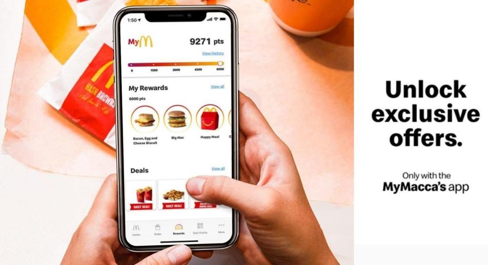 Customer uses MyMacca's app on smart phone to collect rewards
