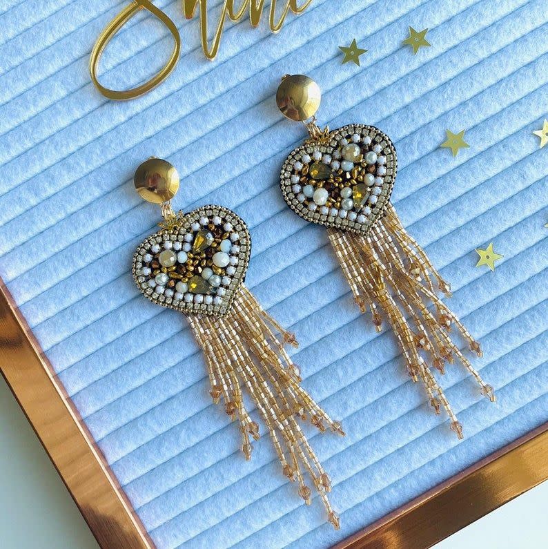 Shine Design & Shop Beaded Heart Statement Earrings