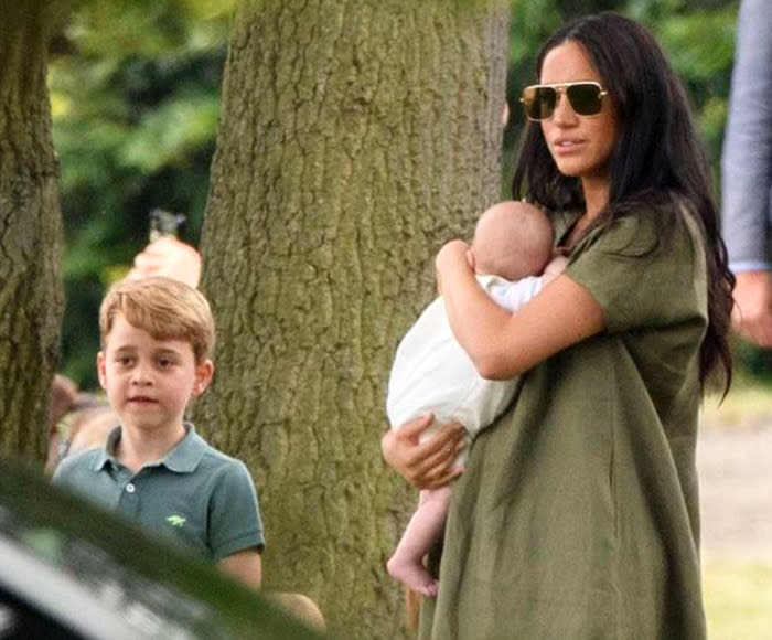 Prince George, Meghan Markle and Archie at polo match on July 10 | Tim Rooke/Shutterstock