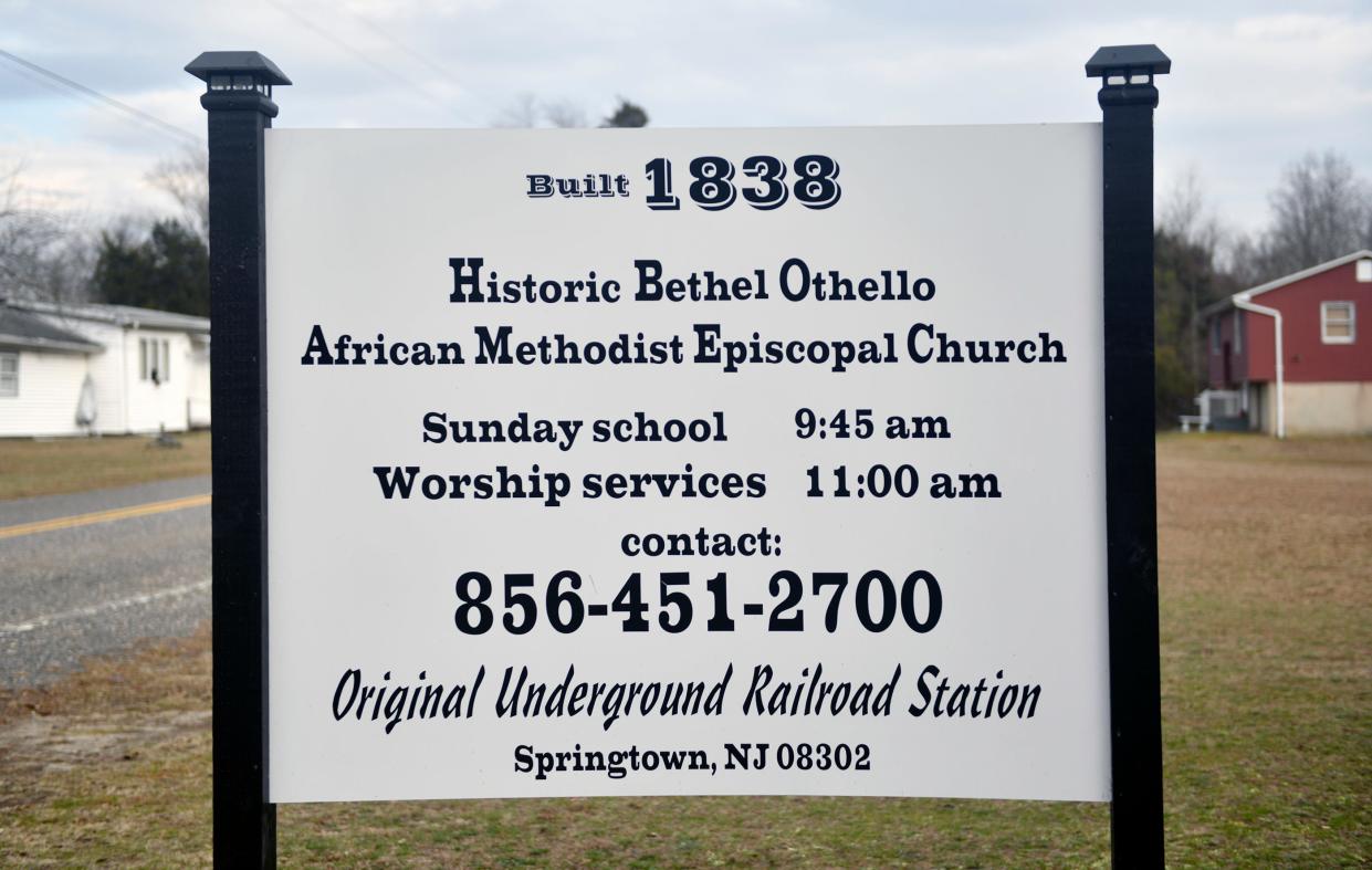 The Bethel Othello African Methodist Episcopal Church in Springtown, N.J., which was built in 1838,  has been documented as a stop on the Underground Railroad. The community was an important destination for fugitive slaves.