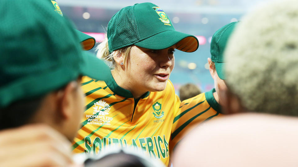 Dane van Niekerk, pictured here in action for South Africa at the women's T20 Cricket World Cup in 2020.