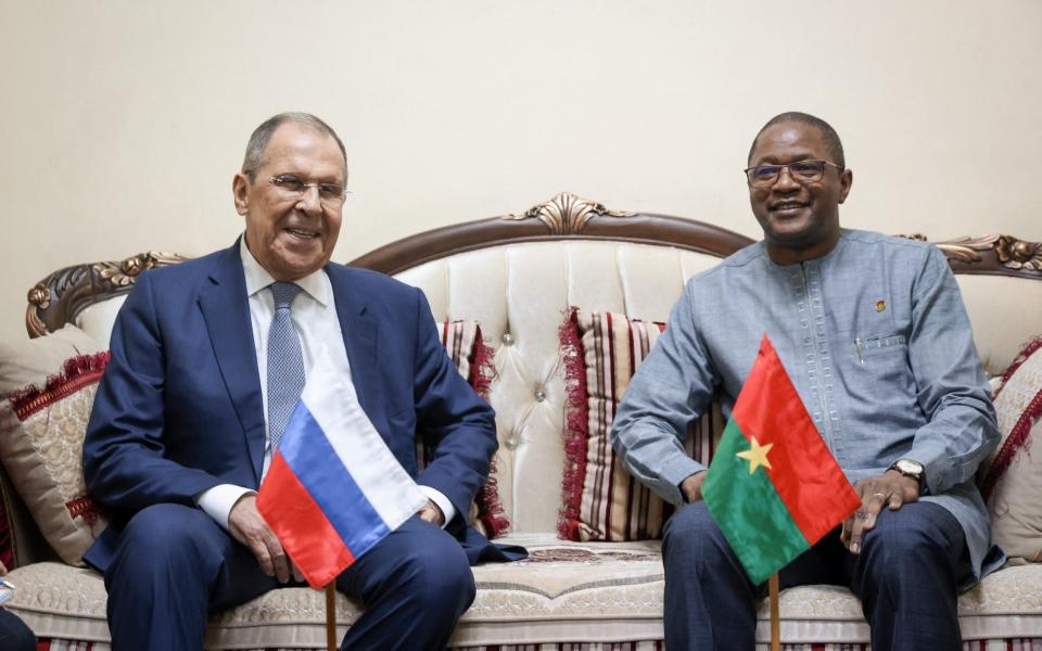 Russian Foreign Minister Sergey Lavrov with Burkina Faso's Foreign Minister Jean Marie Karamoko Traore