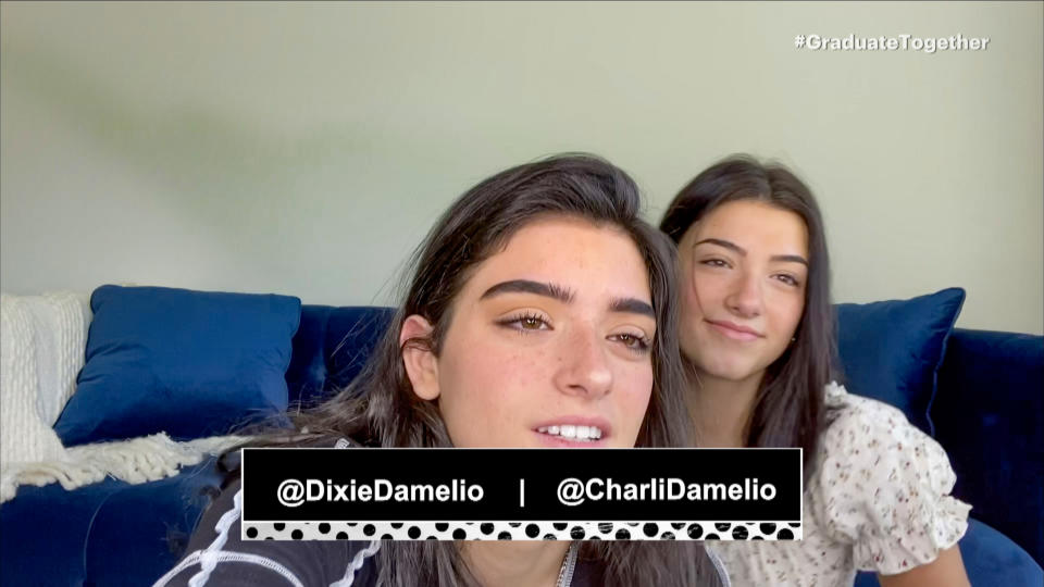 Dixie Damelio and Charli Damelio speak during Graduate Together: America Honors the High School Class of 2020 on May 16, 2020. (Photo by Getty Images/Getty Images for EIF & XQ)