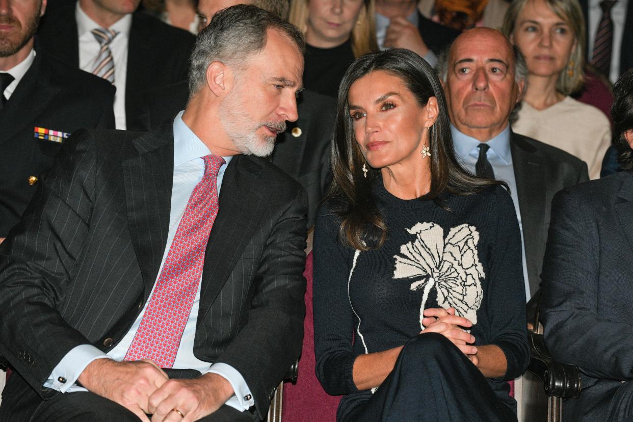 MADRID, SPAIN - APRIL 11: King Felipe and Queen Letizia during the commemoration of the bicentennial of the Ateneo de Madrid, on April 11, 2023, in Madrid, Spain. (Photo By Jose Oliva/Europa Press via Getty Images)