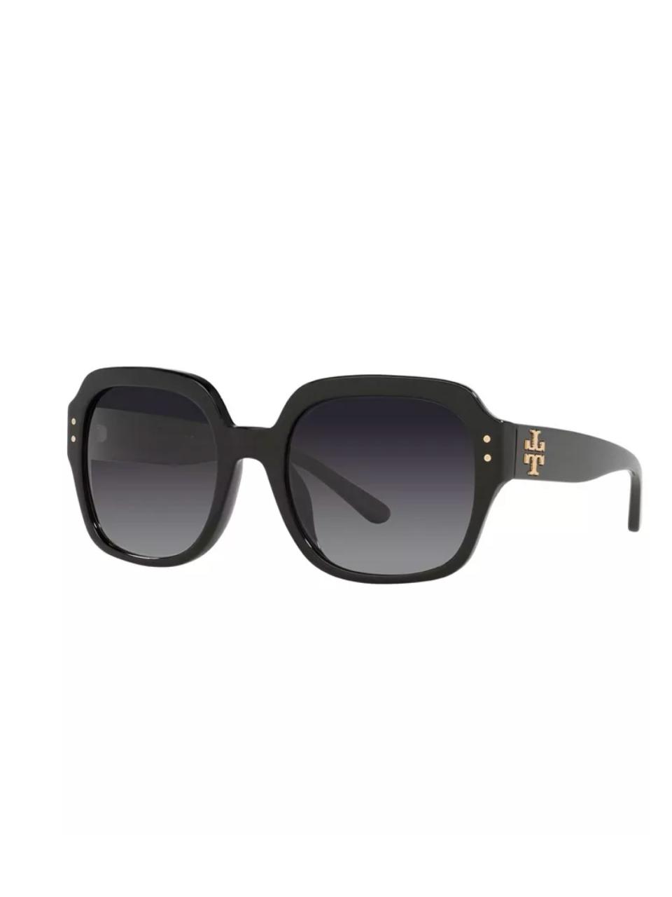 Black pair of sunglasses with side logo