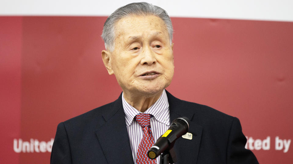 Tokyo Olympic president Yoshiro Mori speaking to the media.