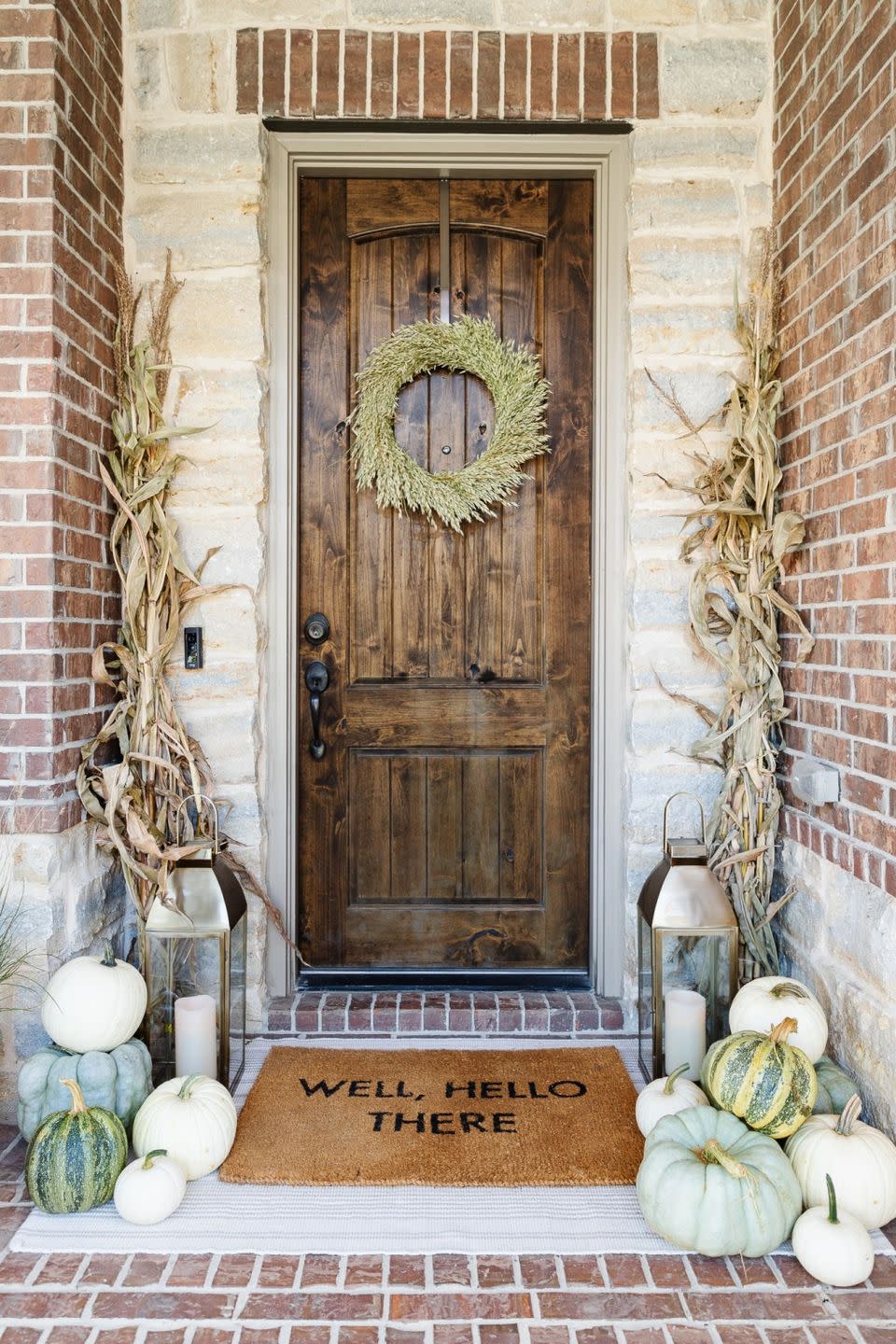 Neutral Fall Porch With Corn Stalks