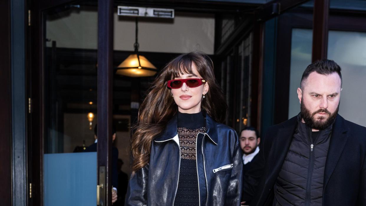 new york, new york february 07 dakota johnson is seen in tribeca on february 07, 2024 in new york city photo by gothamgc images